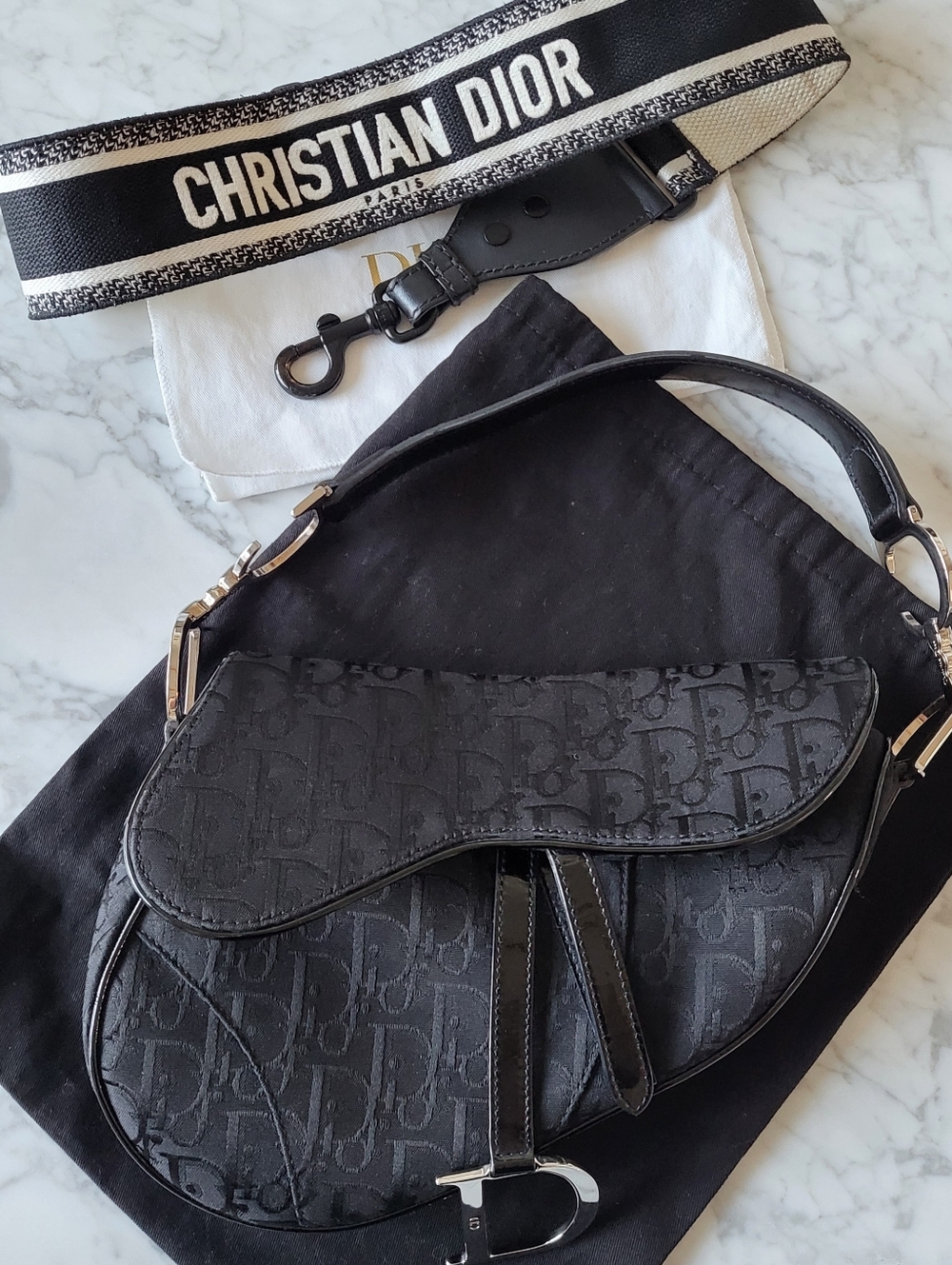 Dior Black Saddle Bag with Strap